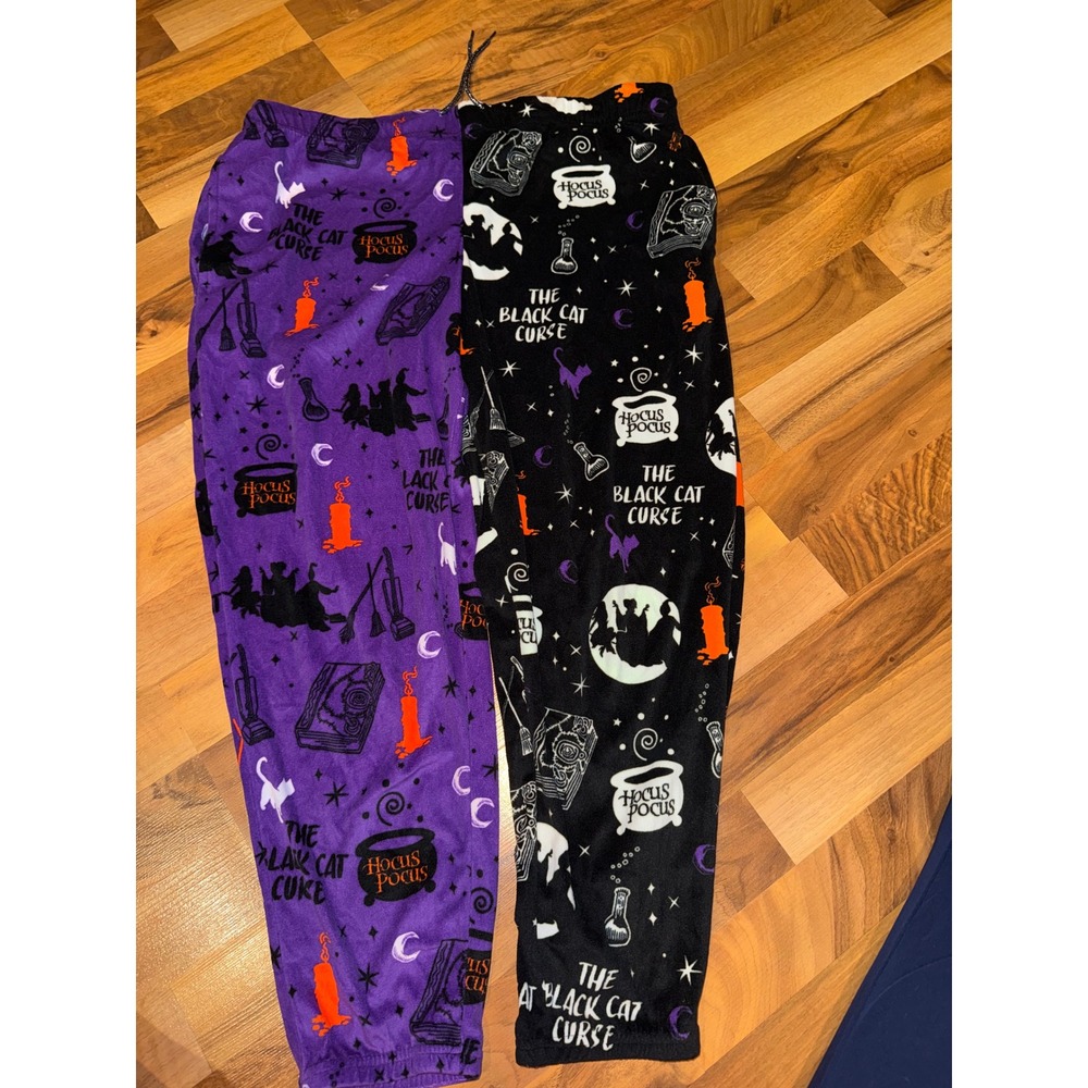 Disney Hocus Pocus Pajama Pants Women XL Purple Black Split Leg Jogger pj